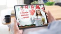 Christmas online sale, Hand using digital tablet for shopping online discount store in Christmas season, digital marketing, e