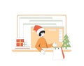 Christmas online shopping. Stay home at winter holiday and buy gifts on internet. Sharing virtual present on the internet. Xmas