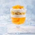 Christmas orange rifle. Festive layered dessert in glass