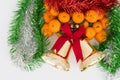 Christmas oranges and xmas decoration kits Royalty Free Stock Photo