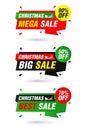 Christmas origami sale labels set. Mega Sale 90%, Big Sale 50%, Best Sale 70% off discount Royalty Free Stock Photo