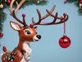 A Christmas Orname With A Deer And A Red Orname. Generative AI