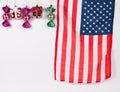 Christmas ornament box and candy with american flag Royalty Free Stock Photo