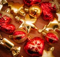 Christmas ornament on brown wooden background Royalty Free Stock Photo