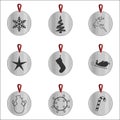 Christmas Ornament Flat Metal Set on White