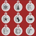 Christmas Ornament Flat Metal Sticker Set on REd Royalty Free Stock Photo