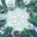 Christmas ornament with pine branch on snow background Royalty Free Stock Photo