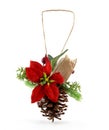 Christmas ornament with pine cone and branch. It also has a red star Royalty Free Stock Photo