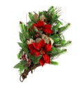 Christmas ornament with pine cone, Xmas Poinsettia and branch isolated on white background. It also has a red star Royalty Free Stock Photo