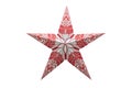 Christmas ornament, red-white five-pointed star. Isolated on a white background with a clipping path.