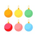 Christmas Ornament Set in Flat Style Isolated on White Background. XMAS Ball Collection. Simple Cartoon Baubles for Winter Holiday Royalty Free Stock Photo