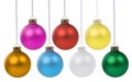 Christmas ornaments balls colorful decoration hanging isolated on white Royalty Free Stock Photo