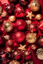 Christmas ornaments and baubles in red and golden tone Royalty Free Stock Photo