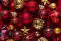 Christmas ornaments and baubles in red and golden tone Royalty Free Stock Photo