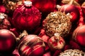 Christmas ornaments and baubles in red and golden tone Royalty Free Stock Photo