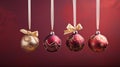 Christmas Ornaments on Christmas Red Background, classic, vintage, or antique ornaments. Studio Lighting. AI Generated