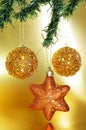 Christmas ornaments on a christmas tree Royalty Free Stock Photo