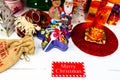 Christmas ornaments decorations and gifts under the  Christmas tree Royalty Free Stock Photo
