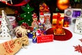 Christmas ornaments decorations and gifts under the  Christmas tree Royalty Free Stock Photo