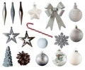 Christmas ornaments and decorations isolated on white background. Royalty Free Stock Photo