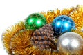 Christmas ornaments and fur-tree snag Royalty Free Stock Photo