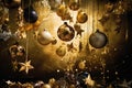 christmas ornaments on a gold background. Generative AI Royalty Free Stock Photo