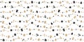 Christmas ornaments on gold rope line seamless pattern white isolated background