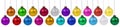 Christmas ornaments many balls baubles decoration banner hanging isolated on white Royalty Free Stock Photo