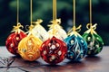 Christmas ornaments paper quilling craft, colorful Christmas baubles