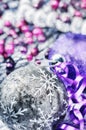 Christmas ornaments in purple tone Royalty Free Stock Photo