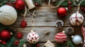 Christmas Ornaments on Rustic Wooden Background Royalty Free Stock Photo