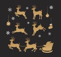 Christmas ornaments silhouette vector illustration set reindeer, Santa claus etc.  | gold color Royalty Free Stock Photo