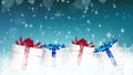 Christmas ornaments with snow flexes on winter background