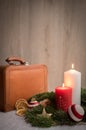 Christmas ornaments with snow, pine tree and candles