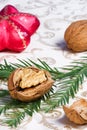Christmas ornaments, walnuts and fir Royalty Free Stock Photo