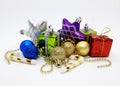 Christmas ornaments on white background Royalty Free Stock Photo