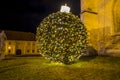 Christmas outdoor festive decoration rustic landmark environment space of old Europe city night urban Royalty Free Stock Photo