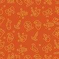 Christmas Outline Icon Seamless Pattern Orange Background.Vector Illustration Royalty Free Stock Photo