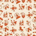 Christmas Outline Icon Seamless Pattern White Background.Vector Illustration Royalty Free Stock Photo