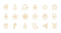 Christmas outline thin symbol. Winter holiday line icon set. Xmas tree snowman, santa, sock ball, bell, reindeer, gift