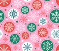 Seamless Christmas Snowflake pattern. Red, green, pink ornaments background