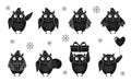 Christmas owl character bird set gift black glyph