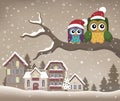 Christmas owls on branch theme image 1