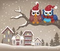 Christmas owls on branch theme image 2