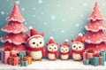 Christmas Owls In A Pink Fantasy At 1-11-2024 Royalty Free Stock Photo