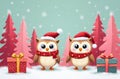 Christmas Owls In A Pink Fantasy At 1-11-2024 Royalty Free Stock Photo