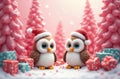 Christmas Owls In A Pink Fantasy At 1-11-2024 Royalty Free Stock Photo