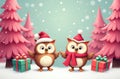 Christmas Owls In A Pink Fantasy At 1-11-2024 Royalty Free Stock Photo