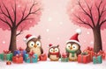 Christmas Owls In A Pink Fantasy At 1-11-2024 Royalty Free Stock Photo