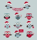 Christmas owls. Vector set. Royalty Free Stock Photo